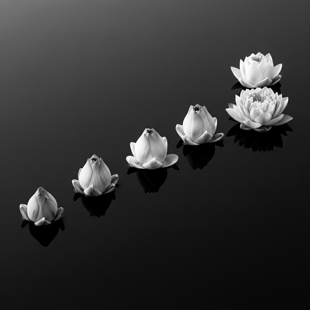 Chakras in nature — lotuses in different stages of blooming