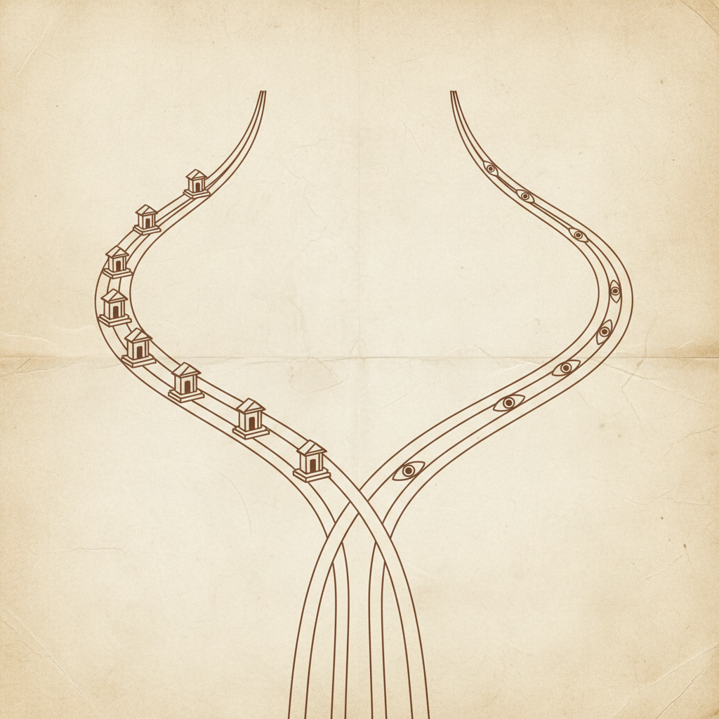Diferenca entre Vedanta e Hinduismo — simbolos em linhas finas sobre pergaminho