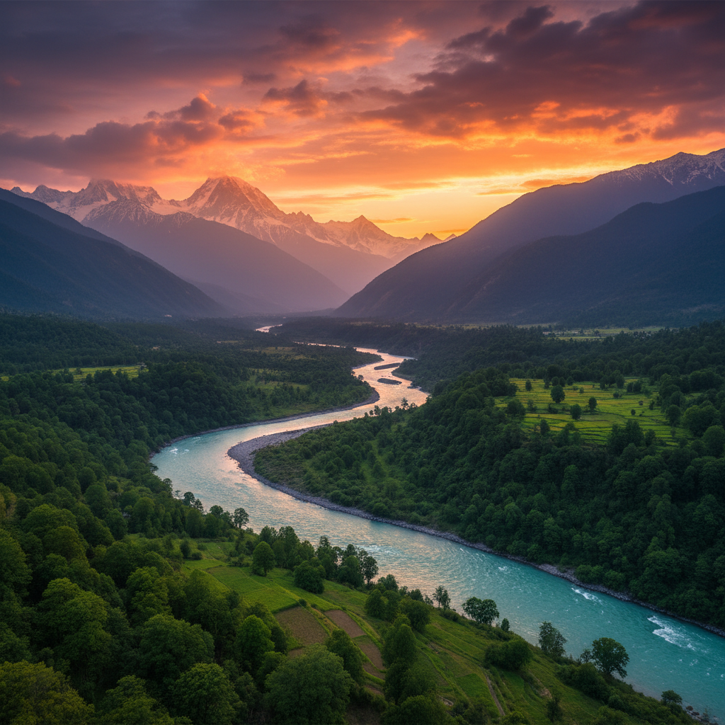 Karma and carma — river flowing from mountains, uniting traditions