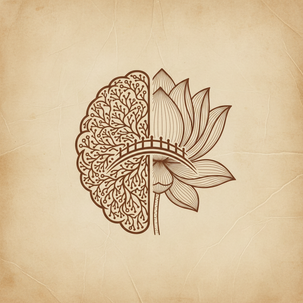 Meditation and brain — brain with wave patterns and lotus