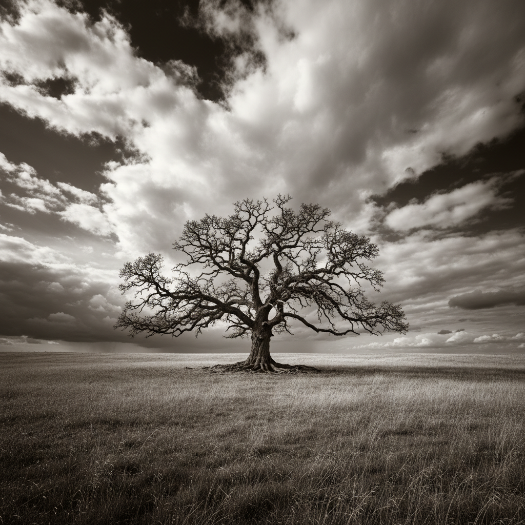 Compatibilidade entre Vedanta e outras tradicoes — arvore solitaria em paisagem serena