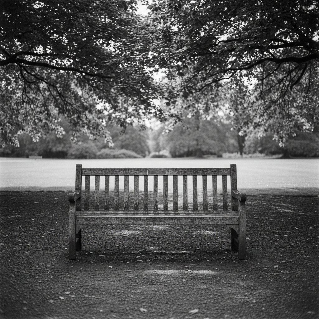 Vedanta in practice — solitary bench in a park with light filtering through trees