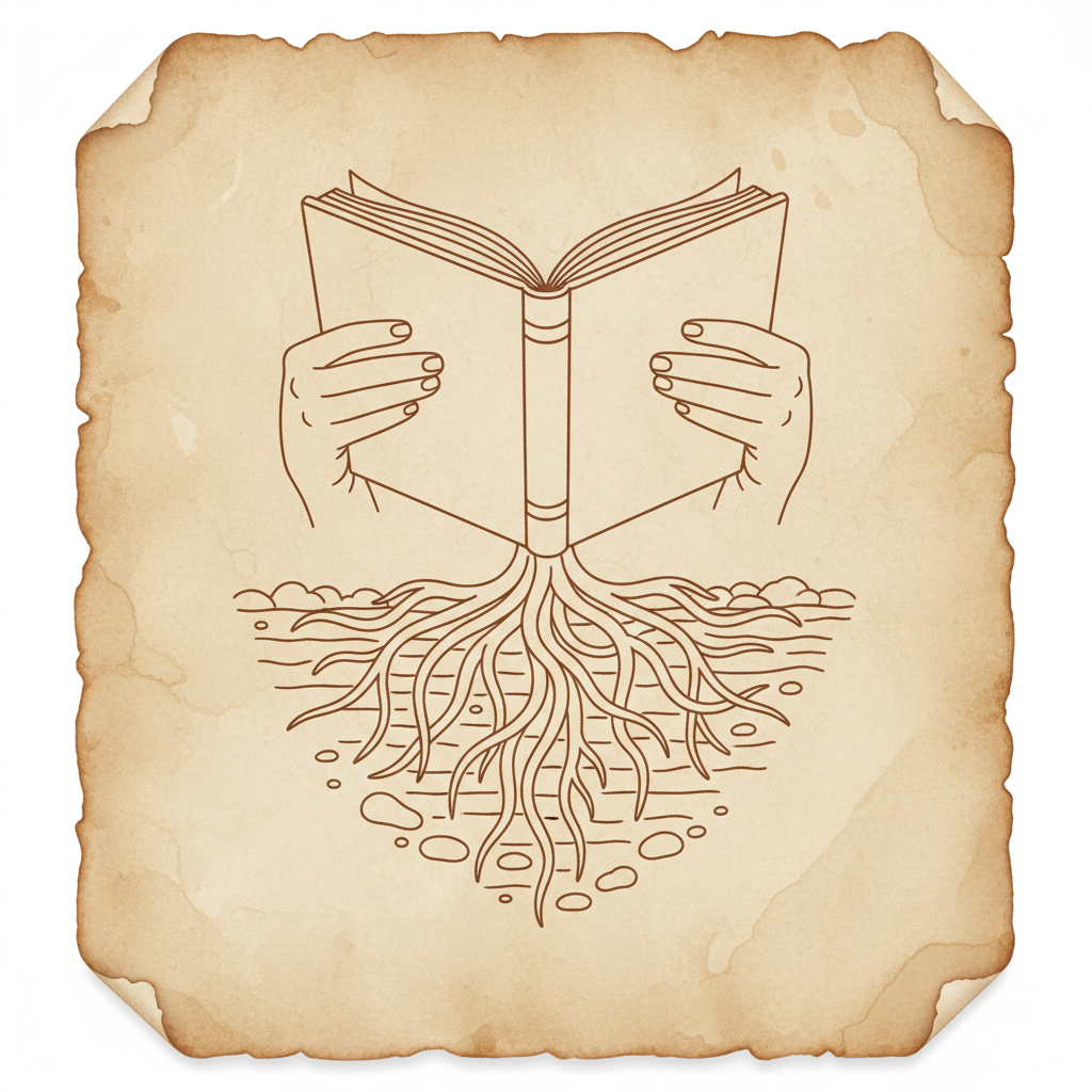 Vedanta works in practice — scroll with a scene from daily life in simple lines